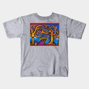 Folk Art Abstract Fairytale Forest Kids T-Shirt